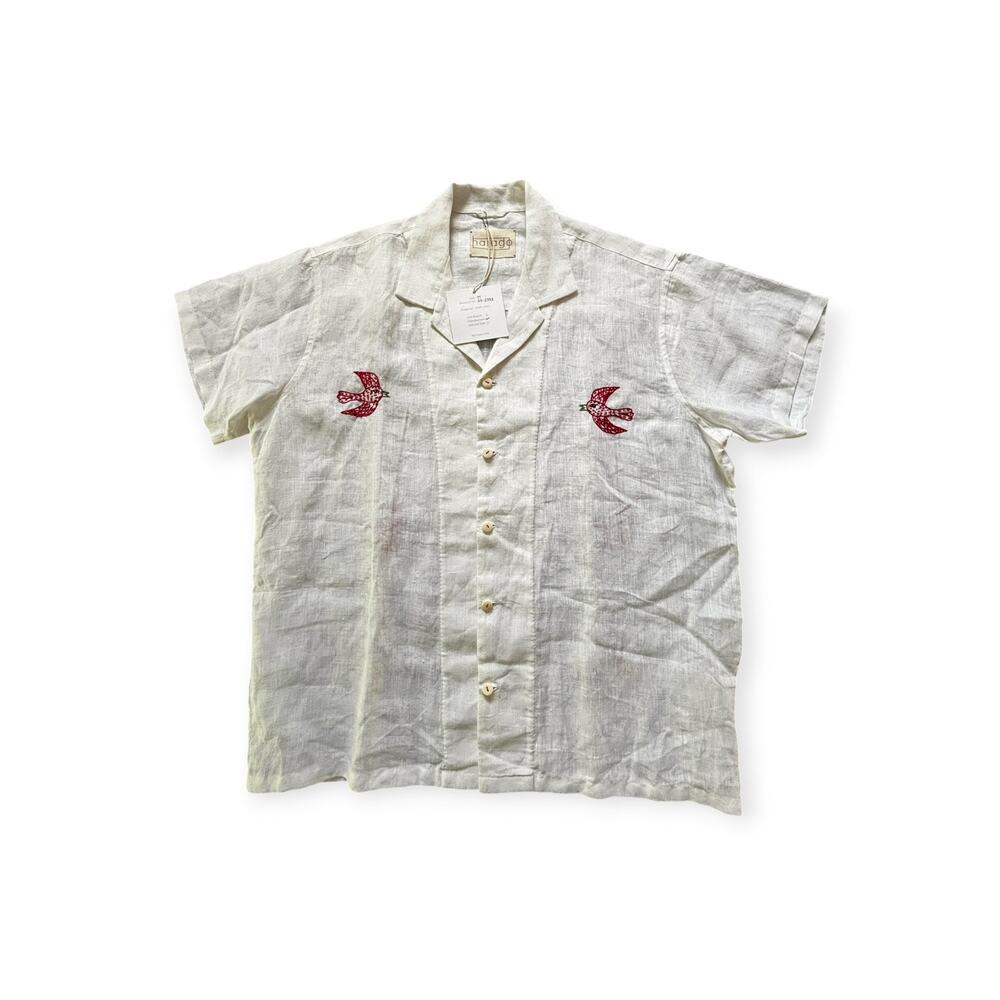 HARAGO BIRD EMBROIDERED LINEN SHIRT SIZE MEDIUM